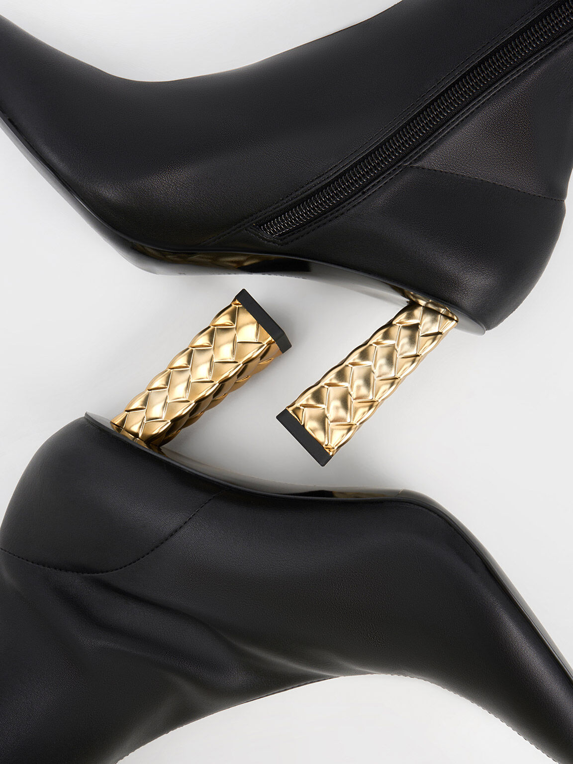 Black Pointed Toe Quilted Heel Ankle Boots CHARLES KEITH TW