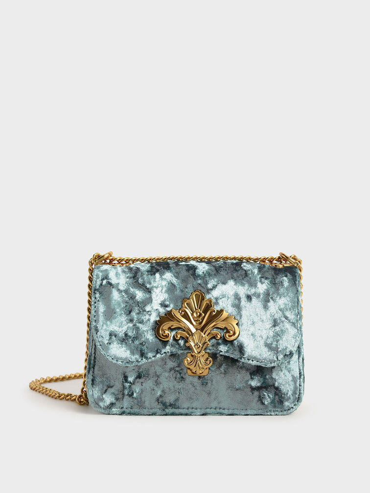 Meriah Velvet Chain Strap Crossbody Bag, Steel Blue, hi-res