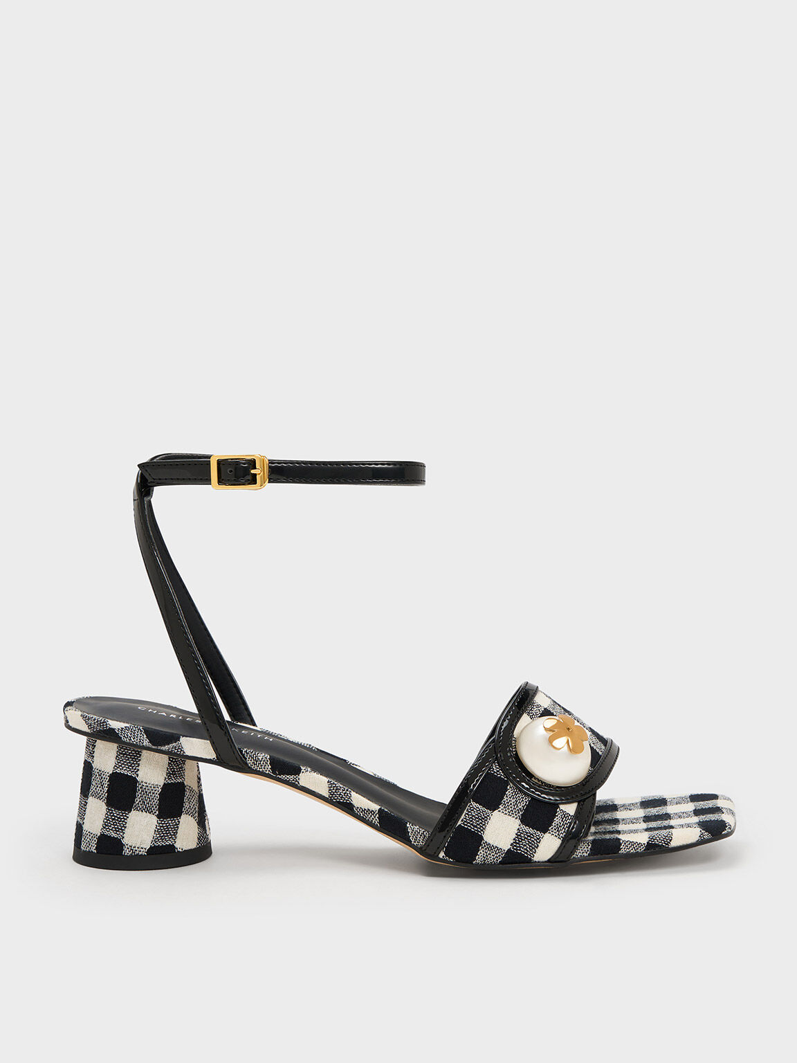 Multicoloured Pearl-Embellished Gingham Sandals - CHARLES & KEITH KH