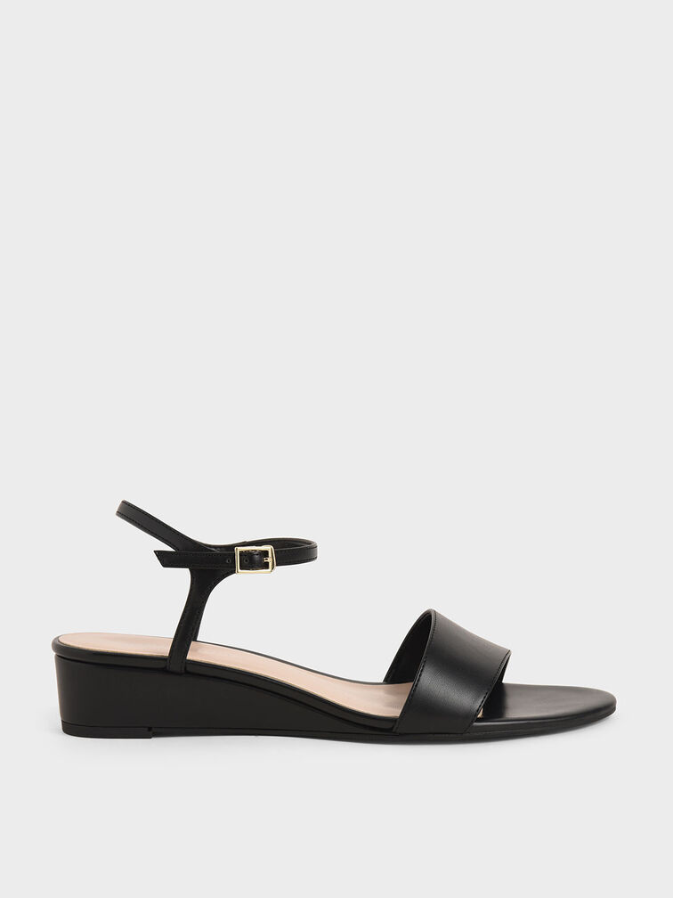 Asymmetric Wedge Sandals, Black, hi-res