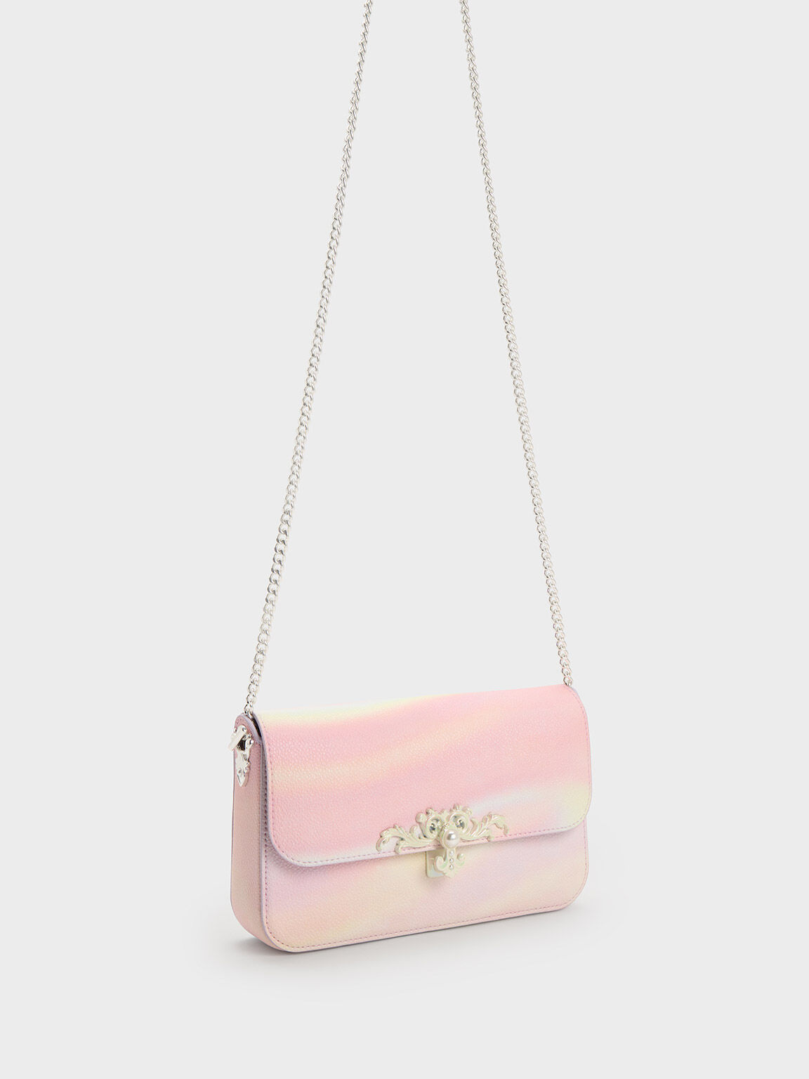 Merial Metallic Accent Swirl-Print Clutch, Pearl, hi-res