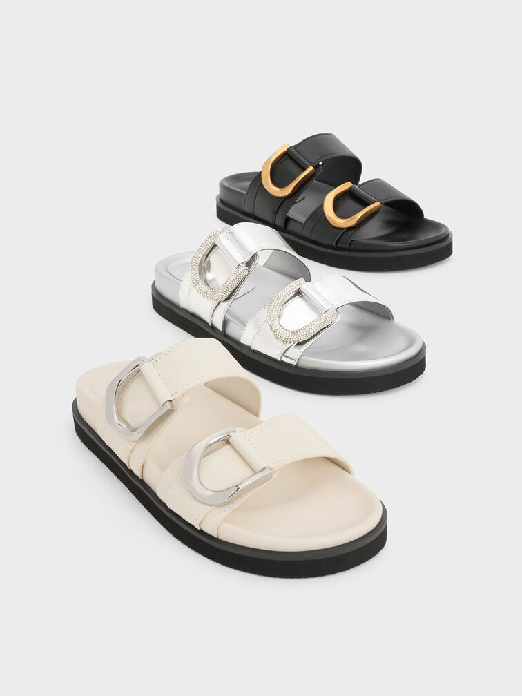 Sandalias de cuero con hebilla Gabine, Blanco tiza, hi-res