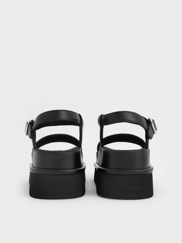Flatform Ankle-Strap Sandals, Black, hi-res