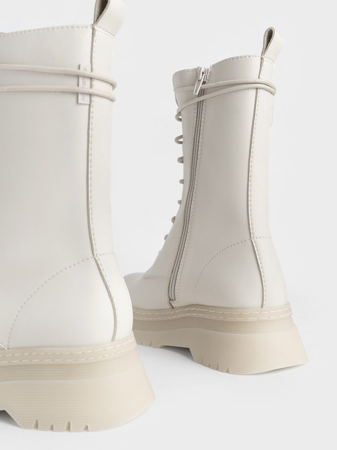 Chunky Platform Lace-Up Boots, Chalk, hi-res