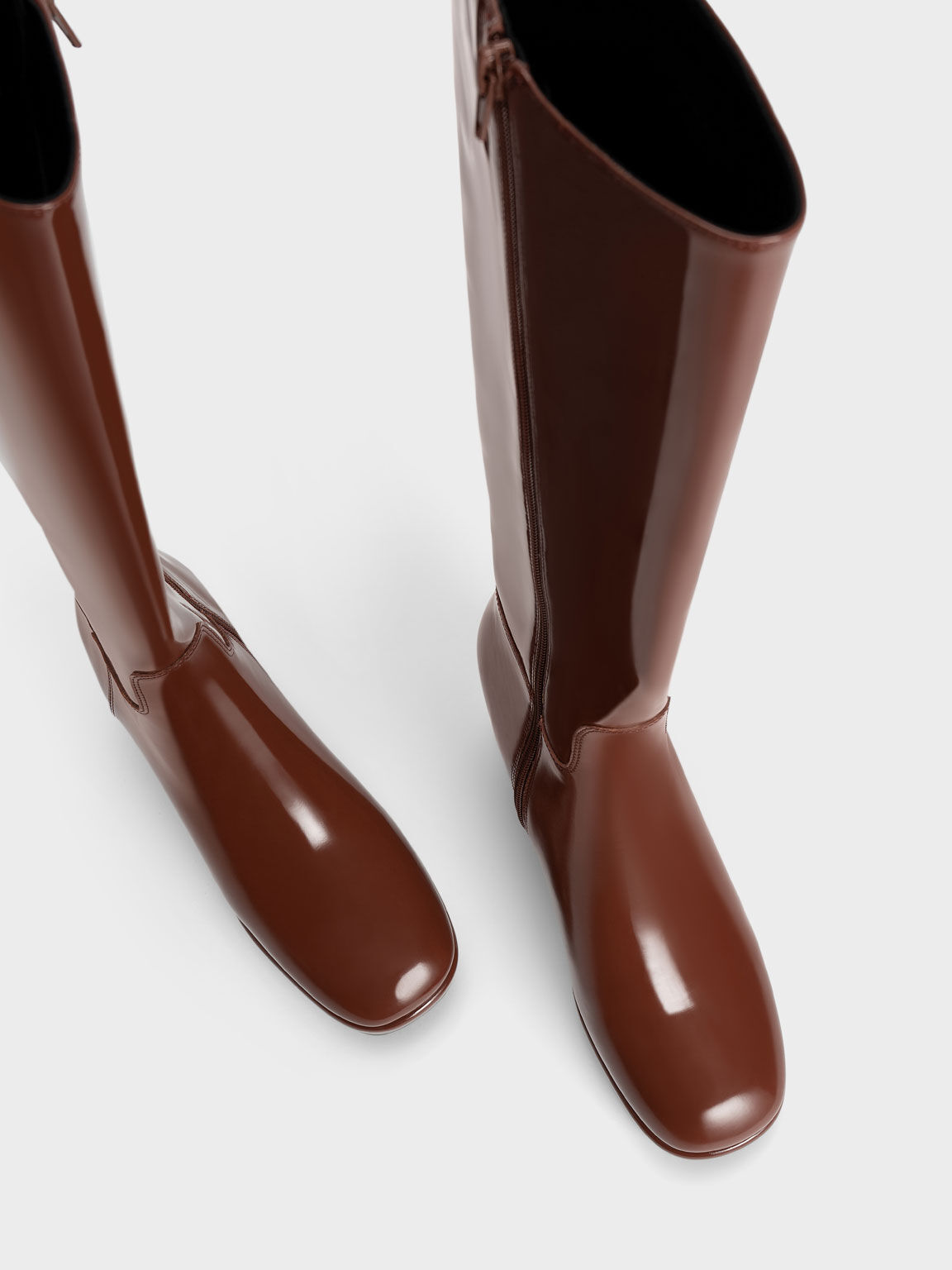 Patent Platform Knee-High Boots, Cognac, hi-res
