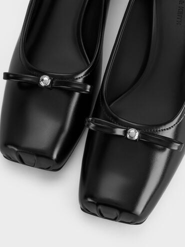 Bow Metallic-Accent Square-Toe Block-Heel Pumps, Black, hi-res