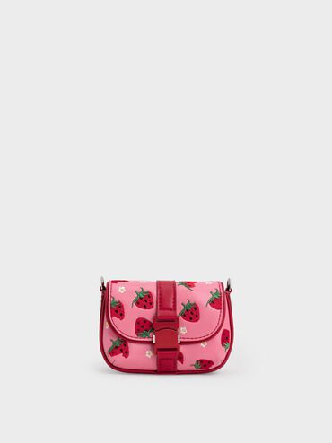 Zetta Belt Buckle Strawberry-Print Mini Bag, Pink, hi-res