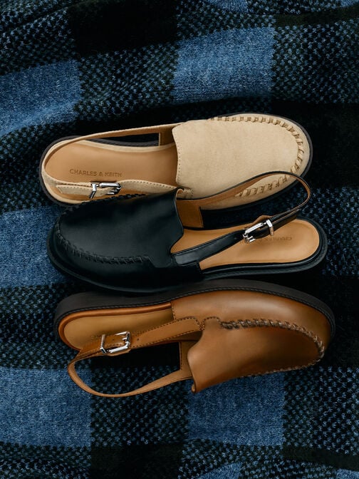 Gale Faux Suede Slingback Loafers, Beige, hi-res