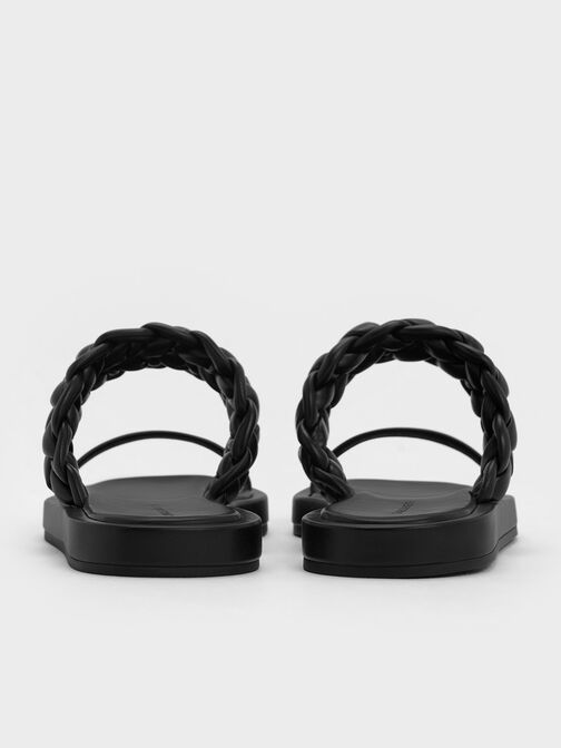 Braided-Strap Flatform Sandals, Black, hi-res