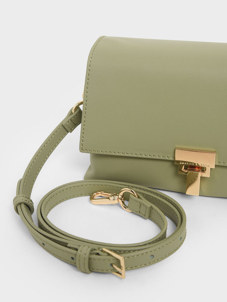 Leather Chain Strap Bag - Sage Green