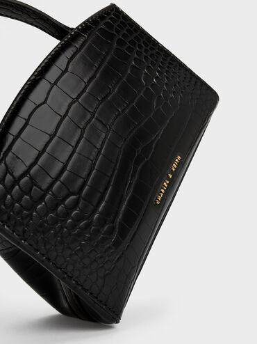 Aubrielle Croc-Effect Top Handle Bag, Black, hi-res