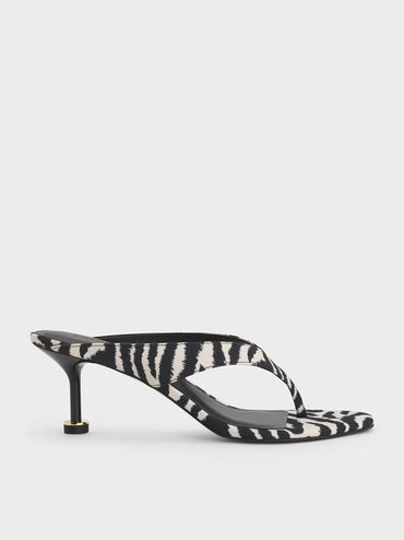 Wynn Zebra-Print Sculptural-Heel Thong Sandals, Animal Print Natural, hi-res
