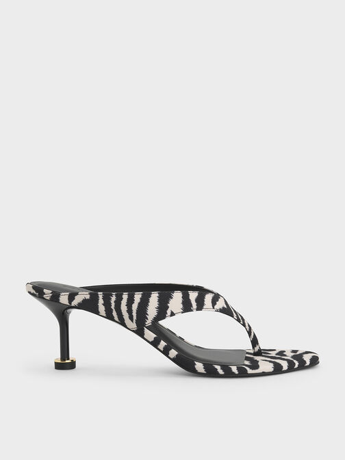Wynn Zebra-Print Sculptural-Heel Thong Sandals, Animal Print Natural, hi-res