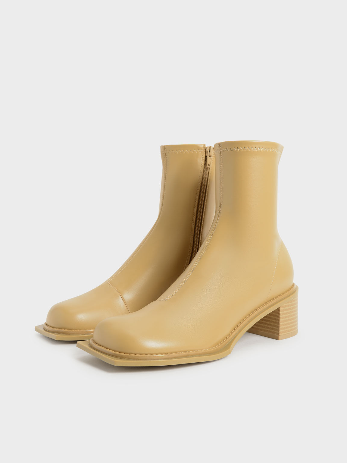 Bee Stitch-Trim Ankle Boots, Sand, hi-res