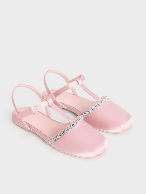兒童水晶T字平底鞋, 粉紅色, hi-res