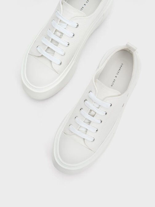 Chunky Platform Low-Top Sneakers, White, hi-res