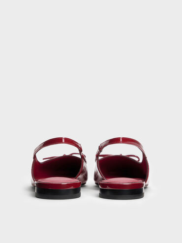 Barbara Patent Pearl-Embellished Bow Slingback Flats, Red, hi-res