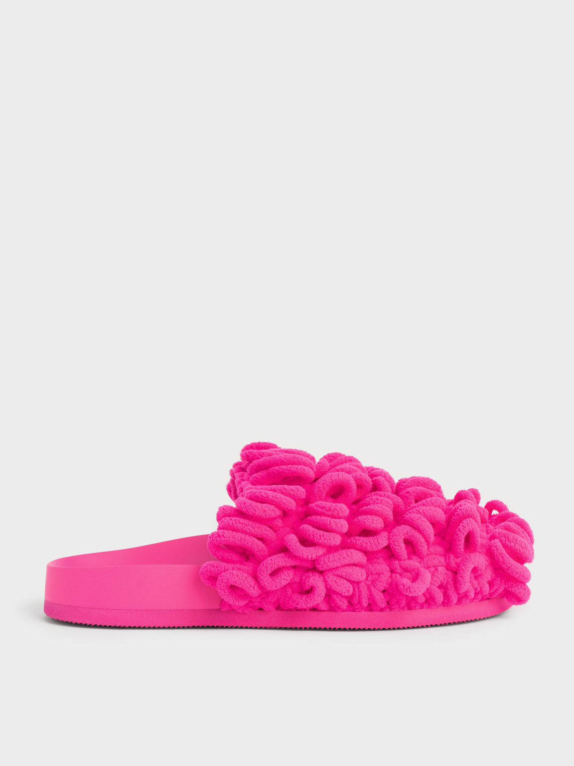 Textured Flat Mules, Fuchsia, hi-res