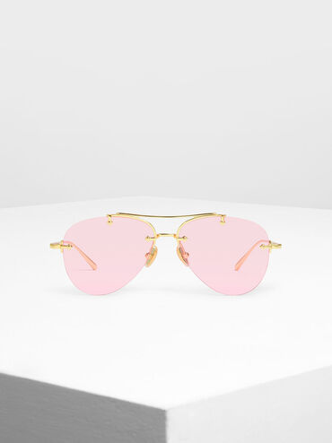 Frameless Aviator Sunglasses, Pink, hi-res