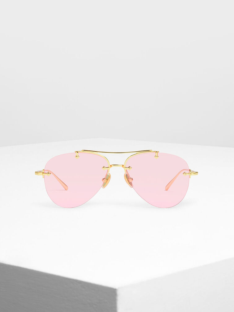 Frameless Aviator Sunglasses, Pink, hi-res