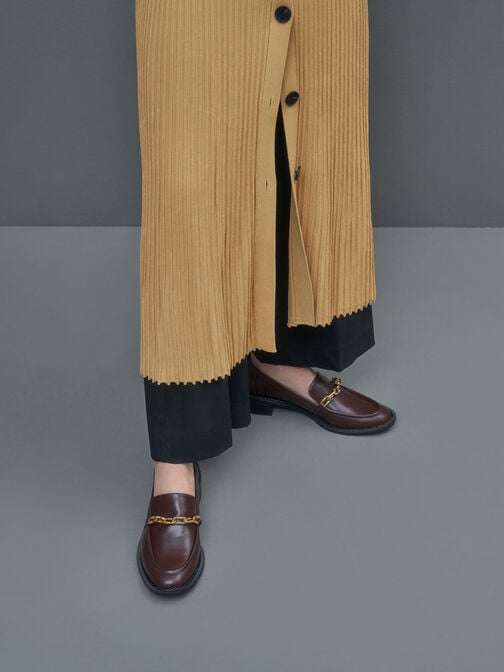 Chunky Chain Link Loafers, Burgundy, hi-res