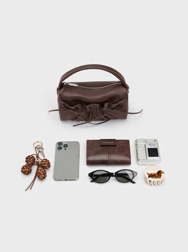 Bolso de Mano Reese Fruncido con Lazos, Espresso Brown, hi-res