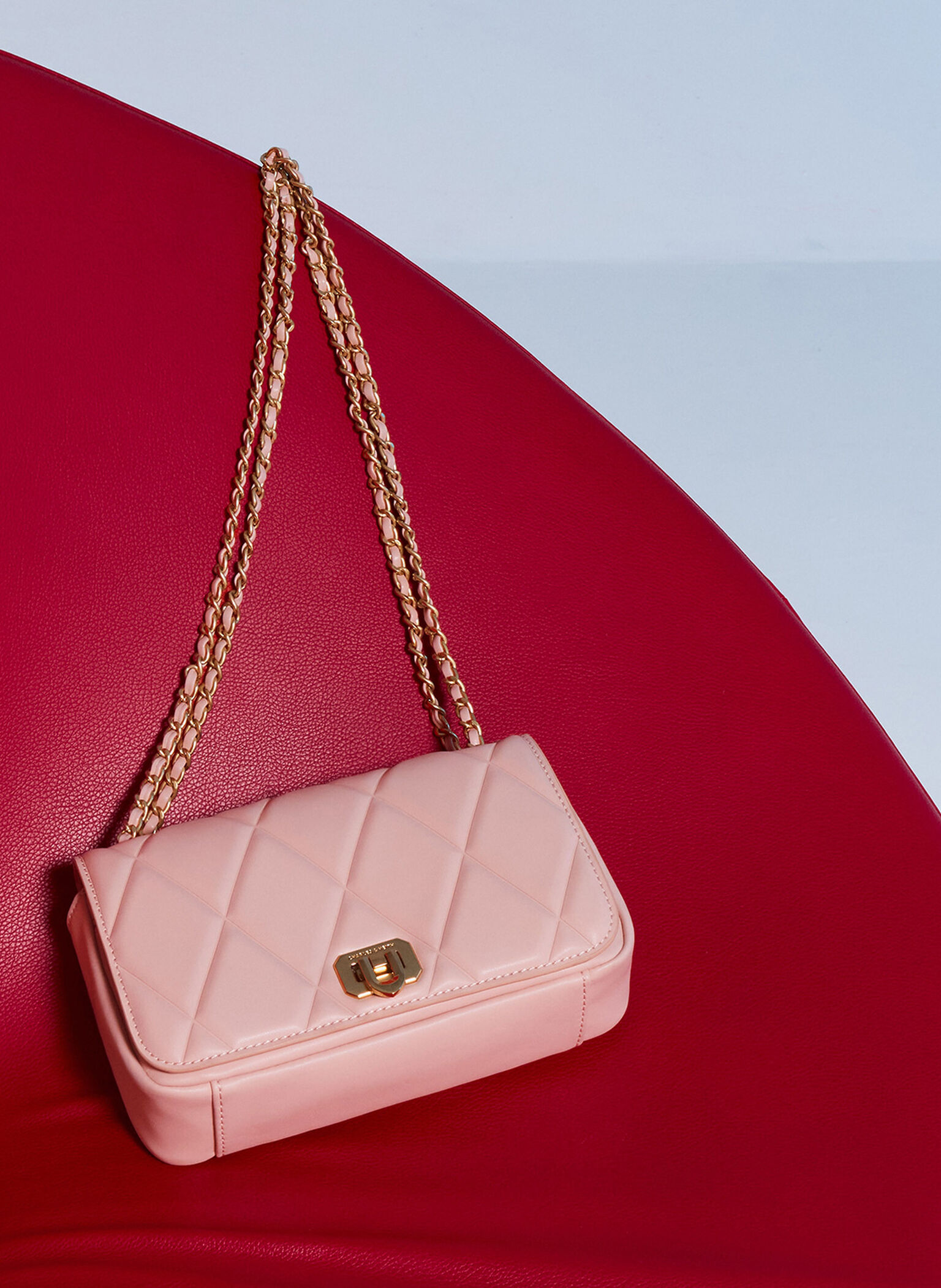 Bolso acolchado Arwen con diseño de diamantes, Rosa pálido, hi-res