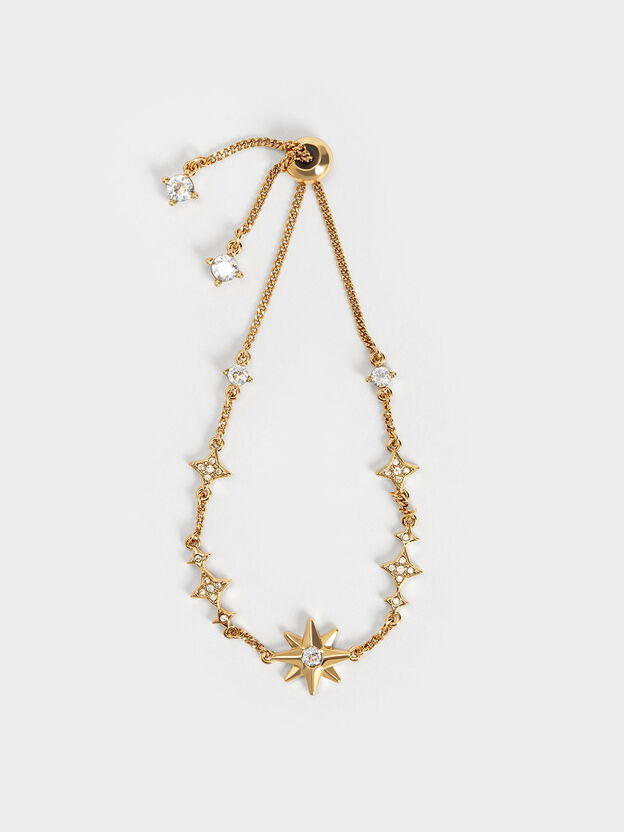 Bracelet avec ornements cristaux et &eacute;toiles, Or, hi-res