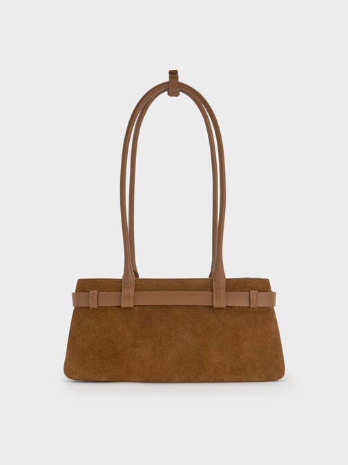 Jody Suede Belted Shoulder Bag, Ember Brown, hi-res