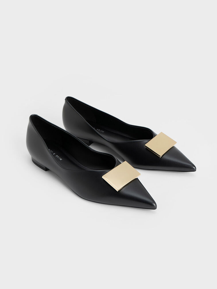 Geometric Accent Ballerinas, Black, hi-res