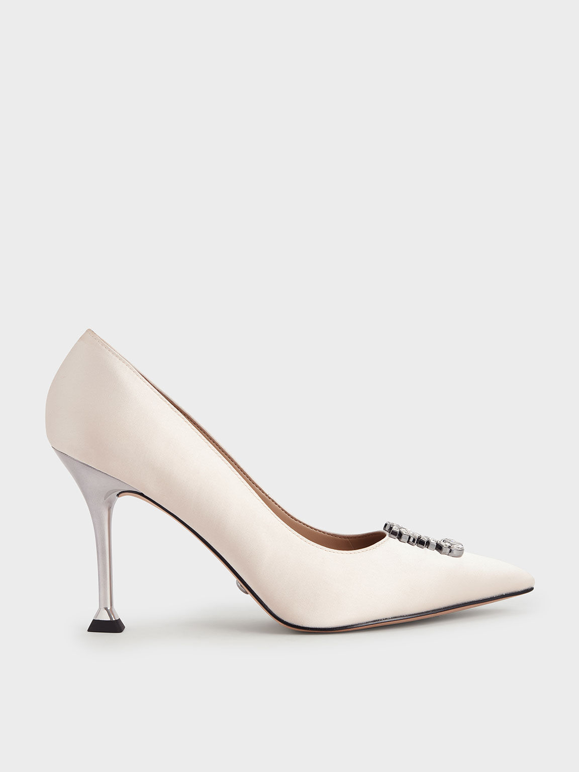 Wedding Collection: Satin Gem-Embellished Pumps, Cream, hi-res