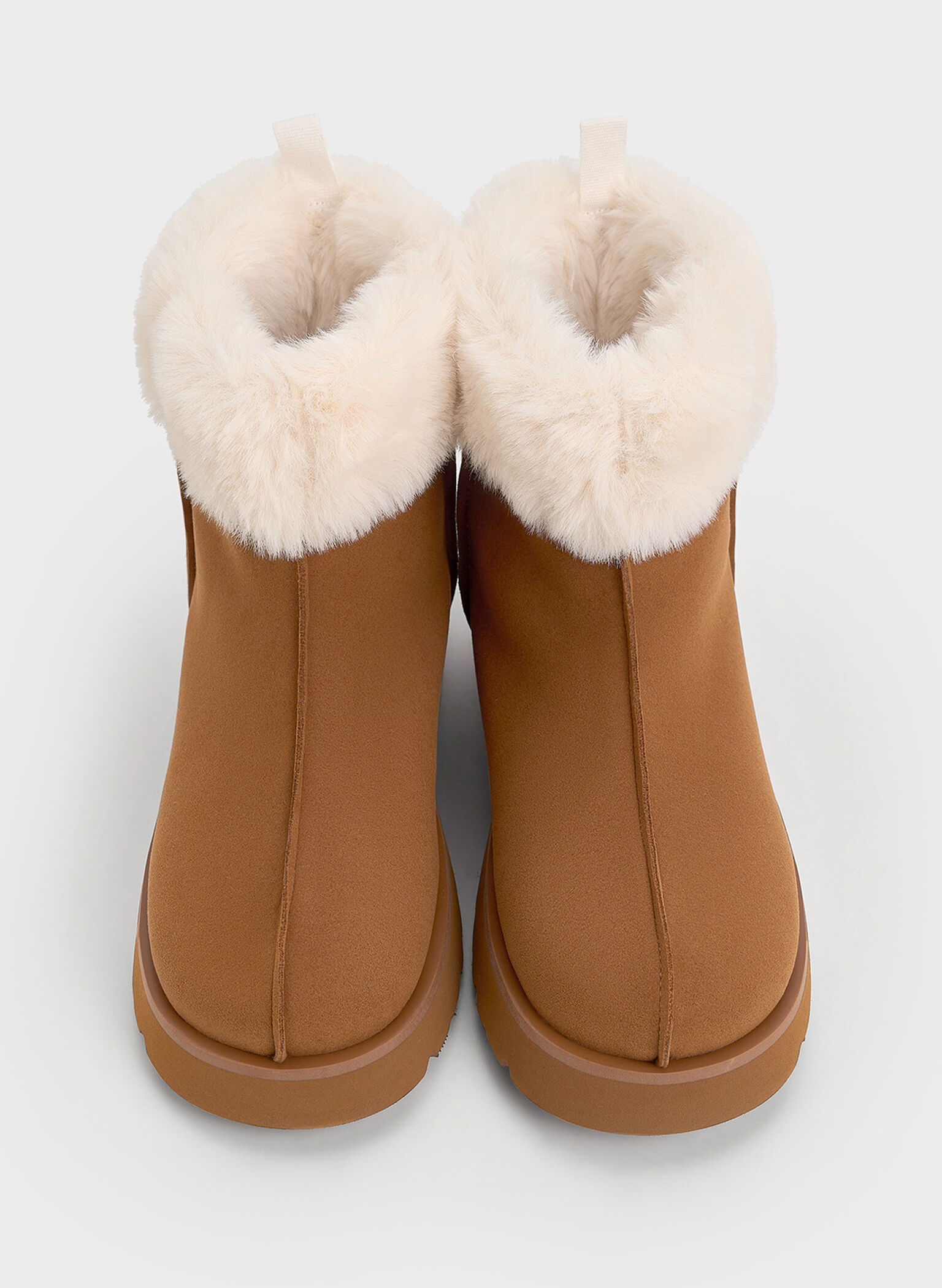 Girls' Faux Suede Fur-Trim Ankle Boots, Brown, hi-res