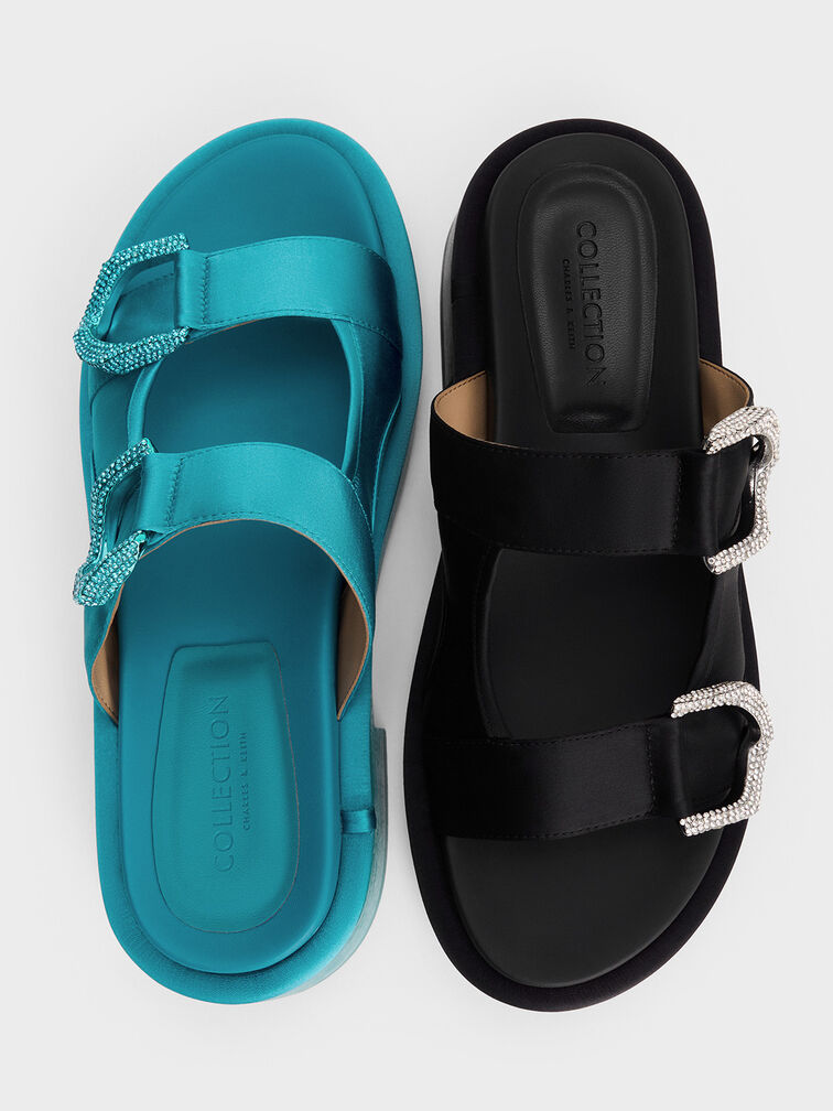 Gabine Recycled Polyester Slides, Turquoise, hi-res