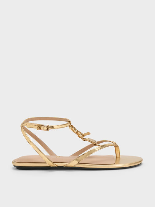 Adema Metallic Leather Strappy Thong Sandals, Gold, hi-res