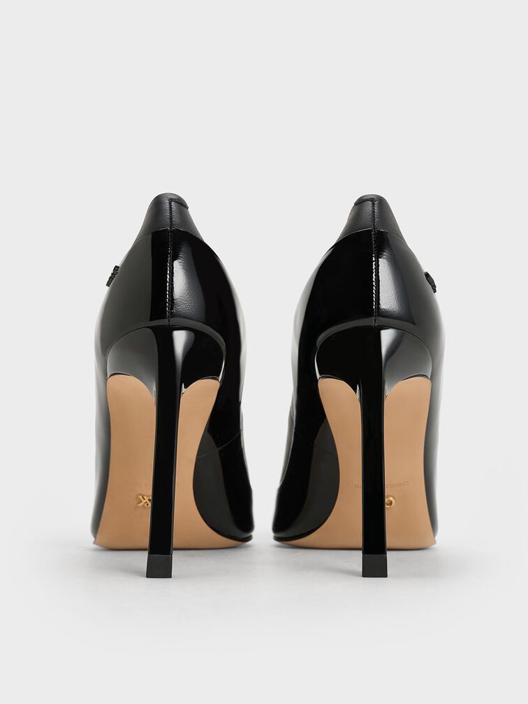 Leather & Patent Pointed-Toe Pumps, Black, hi-res