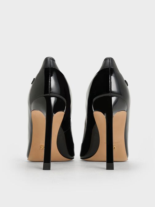 Leather & Patent Pointed-Toe Pumps, Black, hi-res