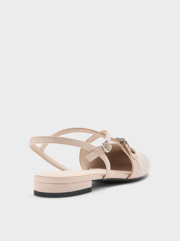 Slingbacks planos de charol con hebilla cruzada, Nude, hi-res