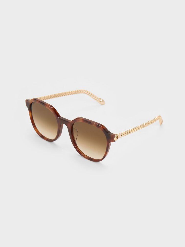 Recycled Acetate Chain-Link Sunglasses, T. Shell, hi-res