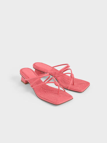 Toe Loop Strappy Heeled Sandals, Red, hi-res