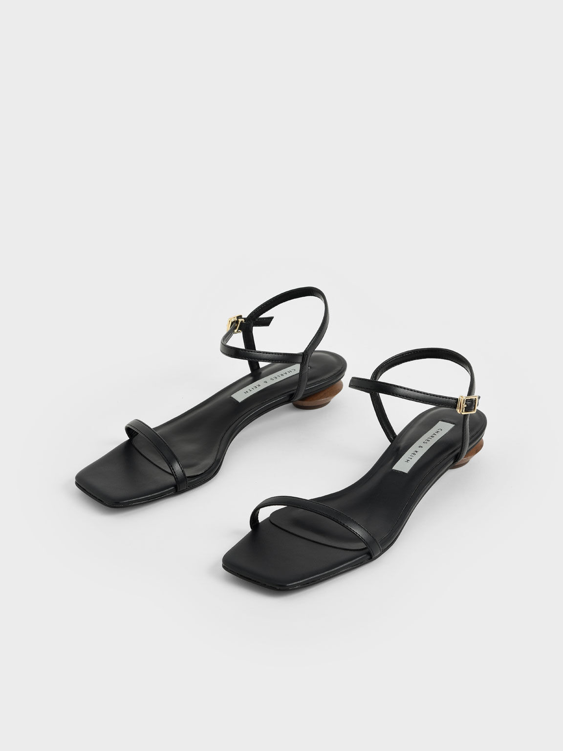 Sculptural Heel Ankle Strap Sandals, Black, hi-res