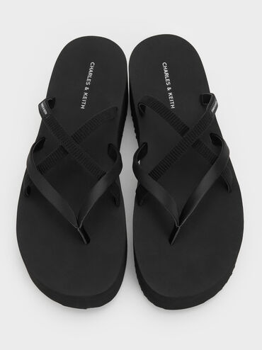 Levy Satin Strappy Flatform Sandals, Black Textured, hi-res