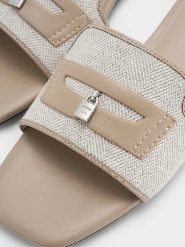 Griselda Felt Slide Sandals, Light Grey, hi-res