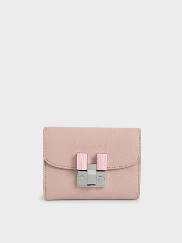 Stone-Embellished Mini Wallet, Pink, hi-res