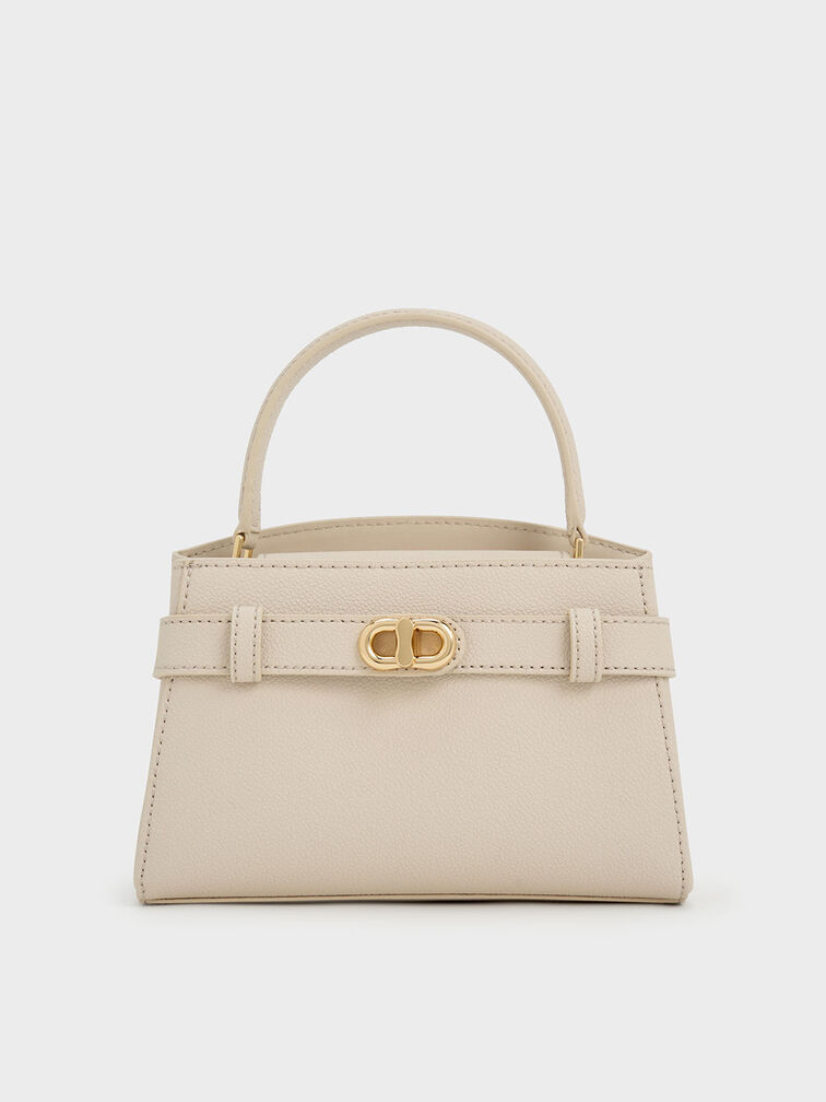 Aubrielle Metallic-Buckle Top Handle Bag, Oat, hi-res