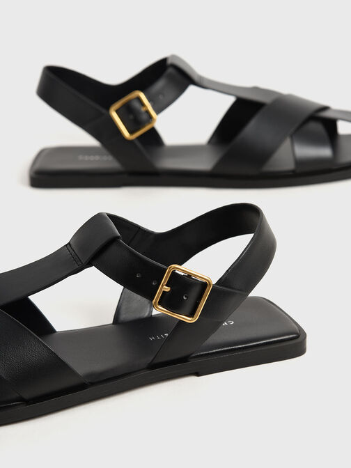 Strappy Crossover Sandals, Black, hi-res