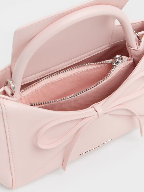 Hazel Bow Panelled Top Handle Bag, Soft Pink, hi-res