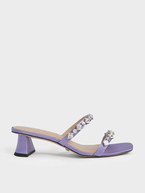 Gem-Encrusted Sculptural Heel Mules, Purple, hi-res