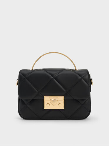 Quilted Boxy Top Handle Bag, Black, hi-res