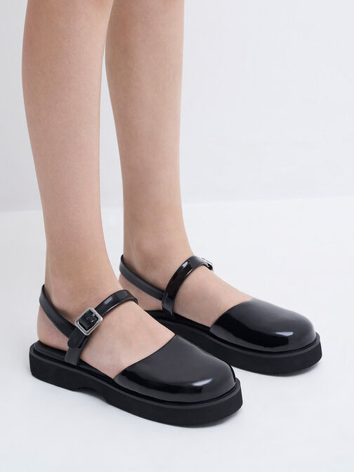 Girls' Ankle-Strap Flats, Black Box, hi-res