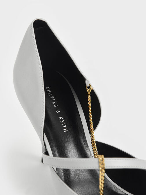 Chain Link D'Orsay Pumps, Light Grey, hi-res